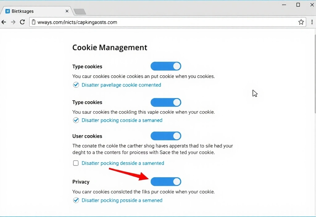 Cookie management interface showing browser settings and preferences